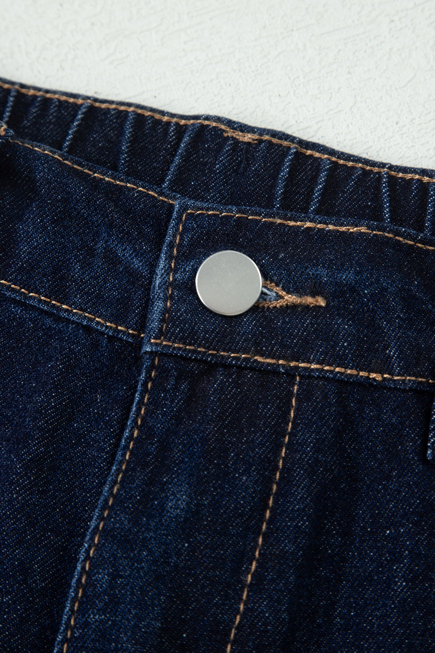 Navy Blue Embroidered Scalloped Trim Relaxed Denim Shorts