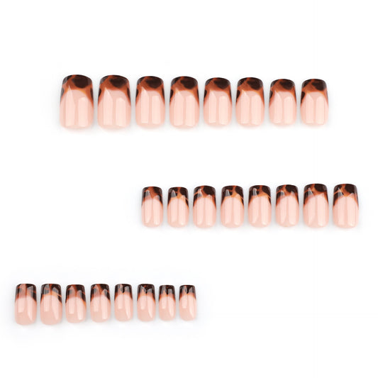 Autumn and winter popular French leopard print manicure medium and short square wearing armor press on nails nail – Image 2