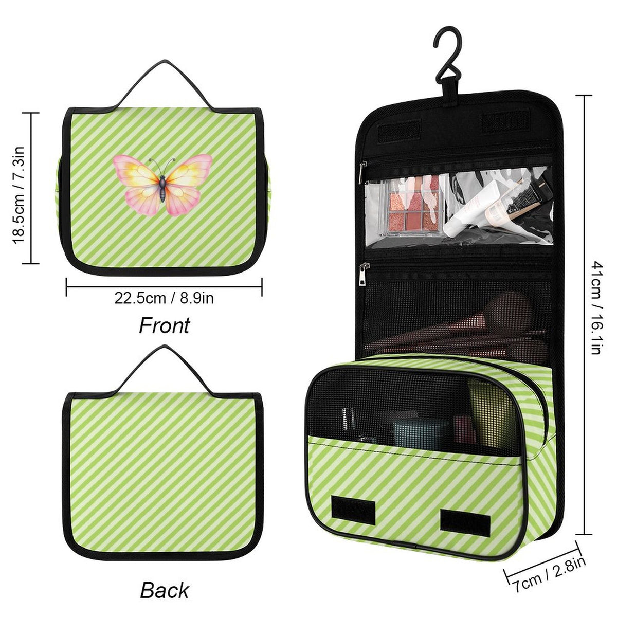 Green and White Custom Hanging Toiletry Bag