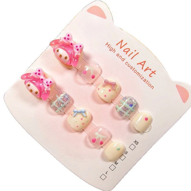 Melody Pink Cute Kids Press On Nails with Bow Glitter – Image 5