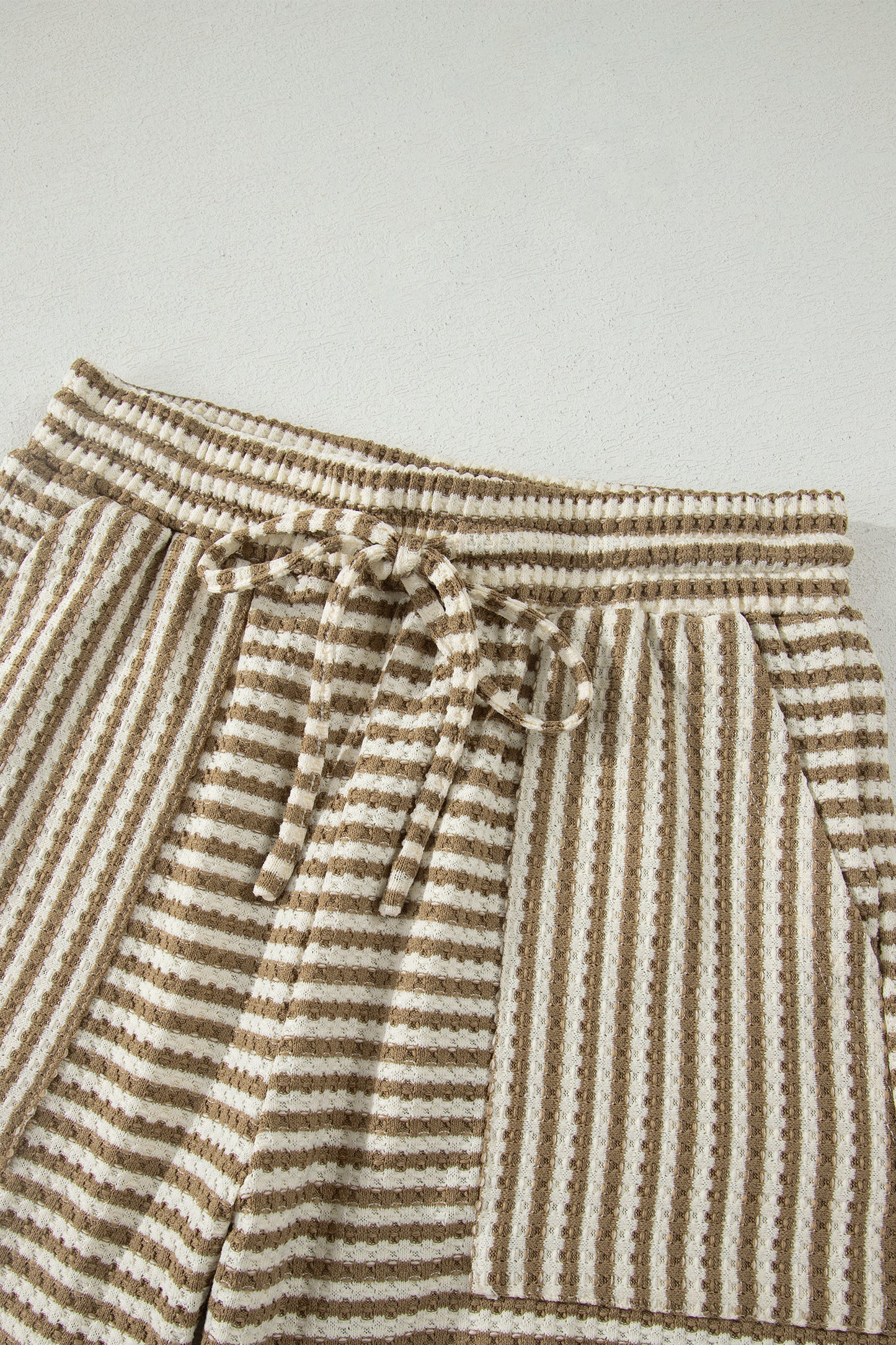 Brown Stripe Breathable Textured Knit Short 2pcs Set