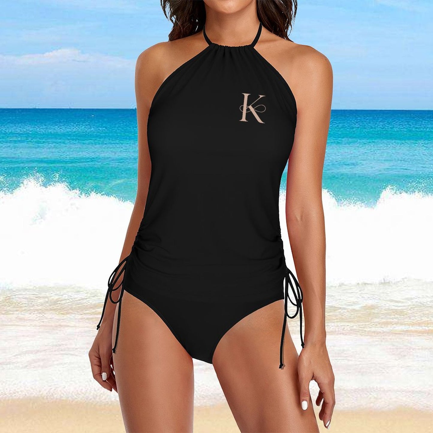 Halter High Neck 2-Piece Swimsuit Set for Women - Letter K