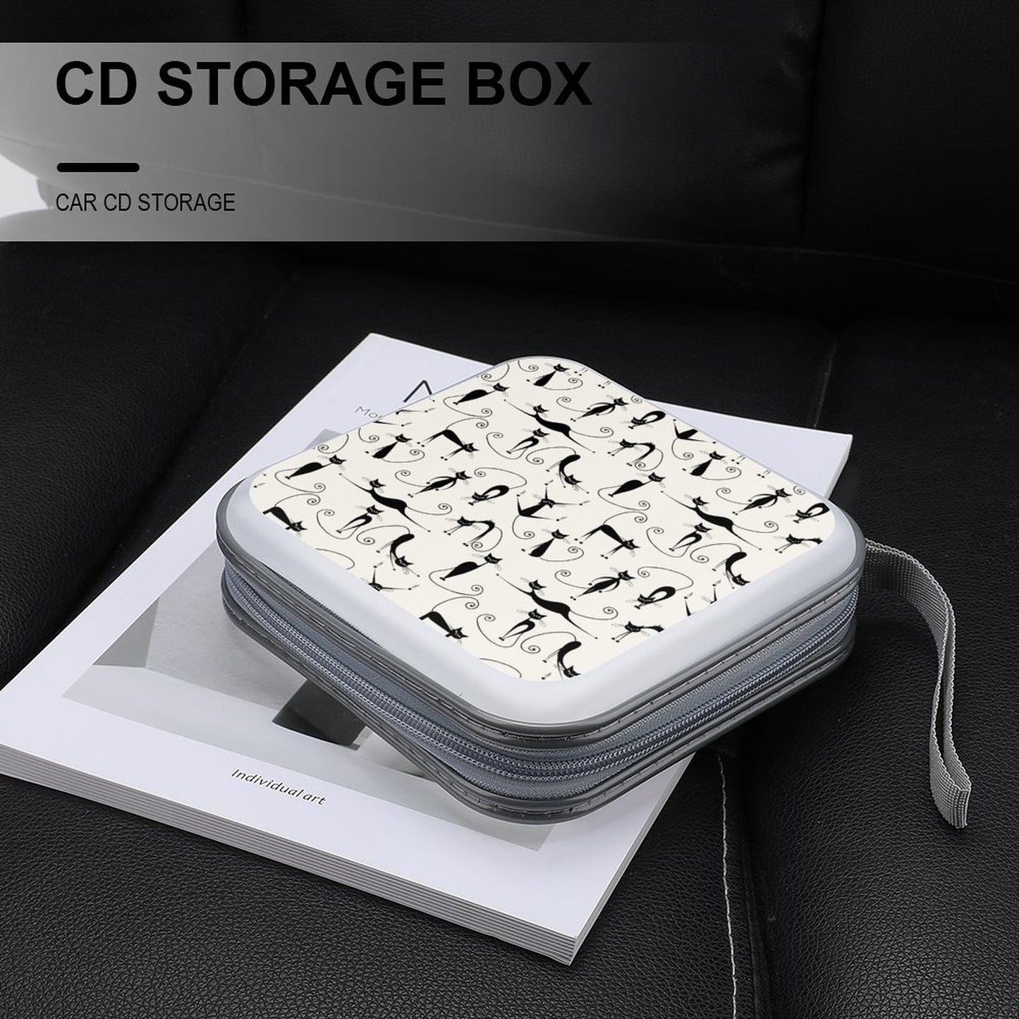 Portable Zipper Disc Storage Case for Car Home Travel - Cats