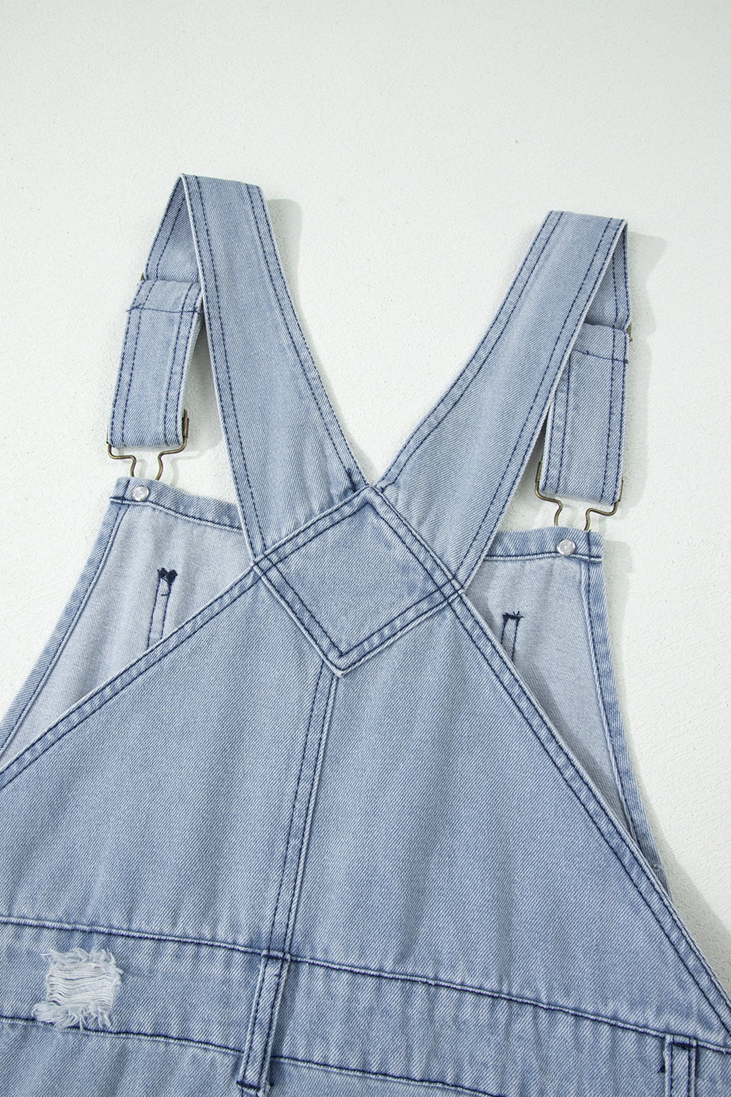 Mist Blue Retro Distressed Button Adjustable Straps Denim Overall Jumpsuit