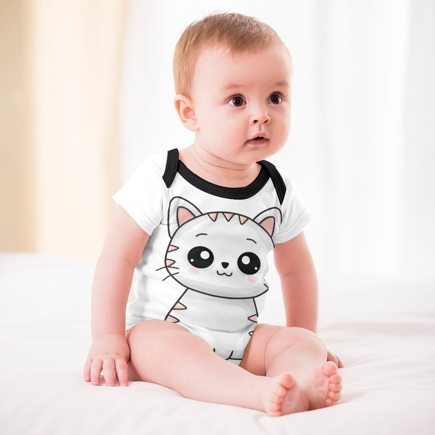 Kitty Faux Cotton Short Sleeve Baby Romper