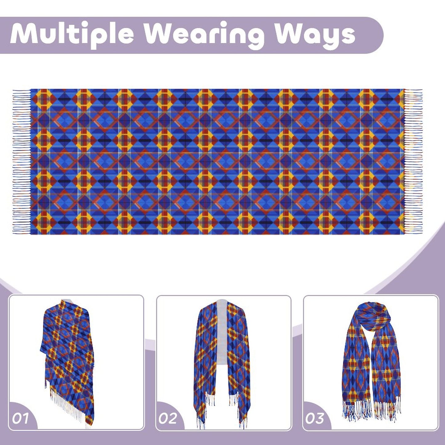 Cashmere-like Tassel Scarf Blue Plaid