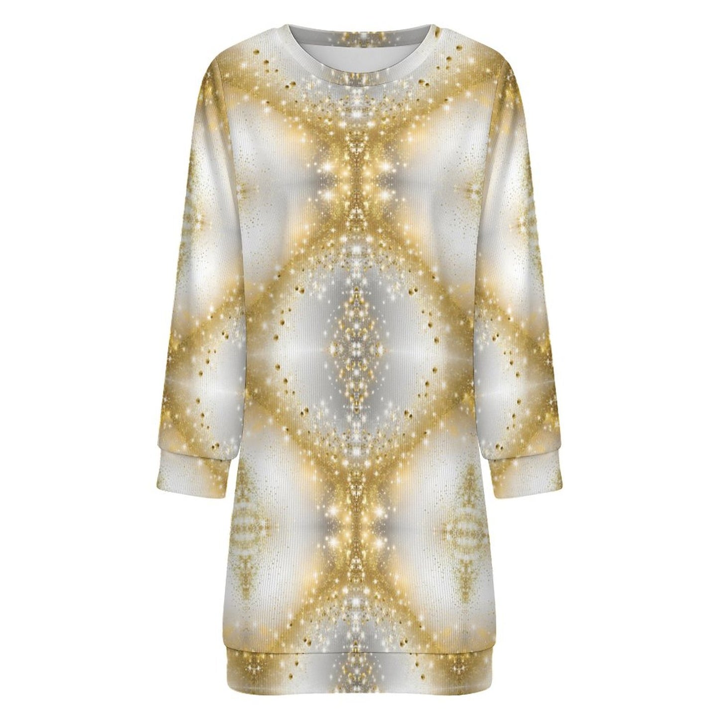 Women's Long Sleeve Sweater Dress Gold Sparkles