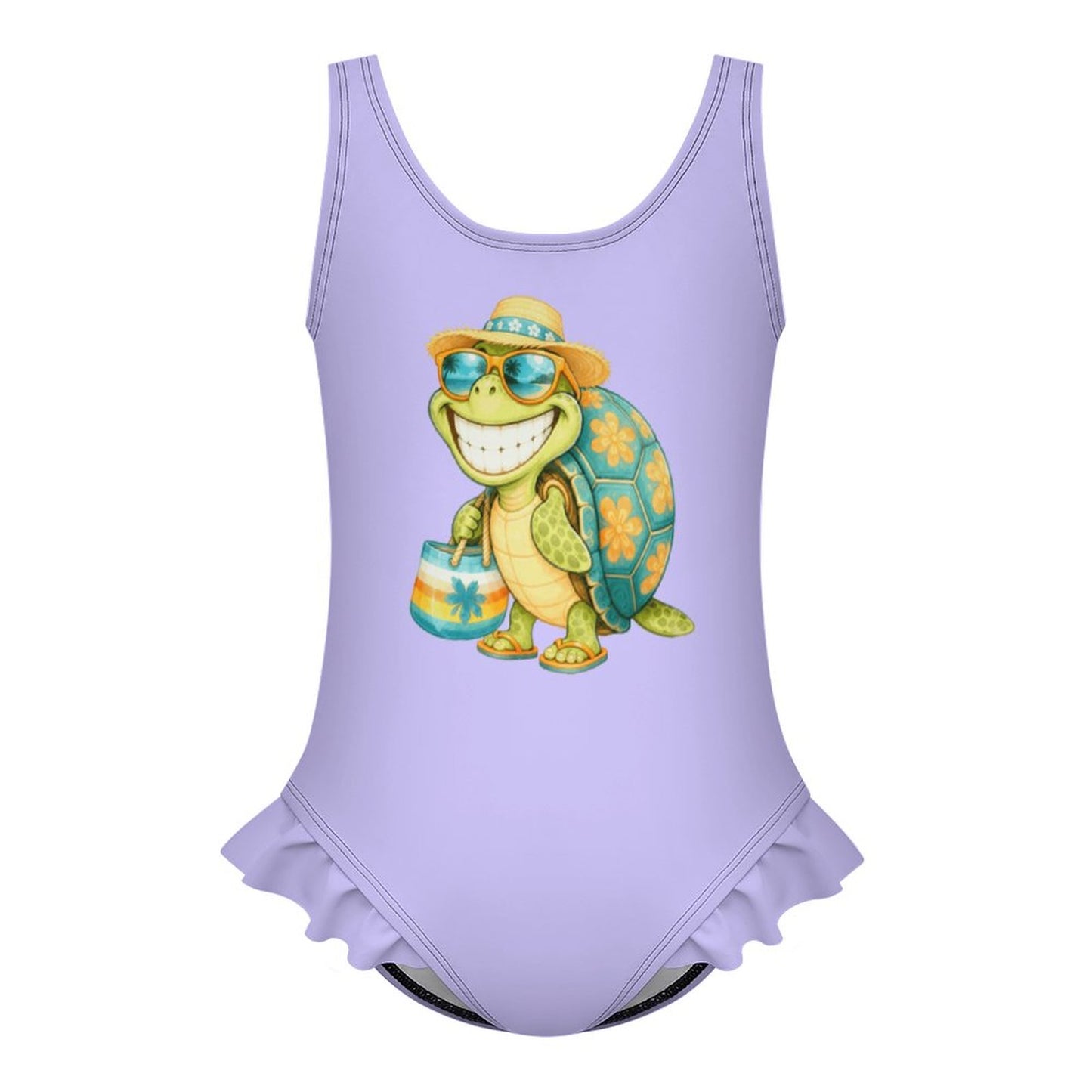 Girls Ruffle Trim One Piece Swimwear