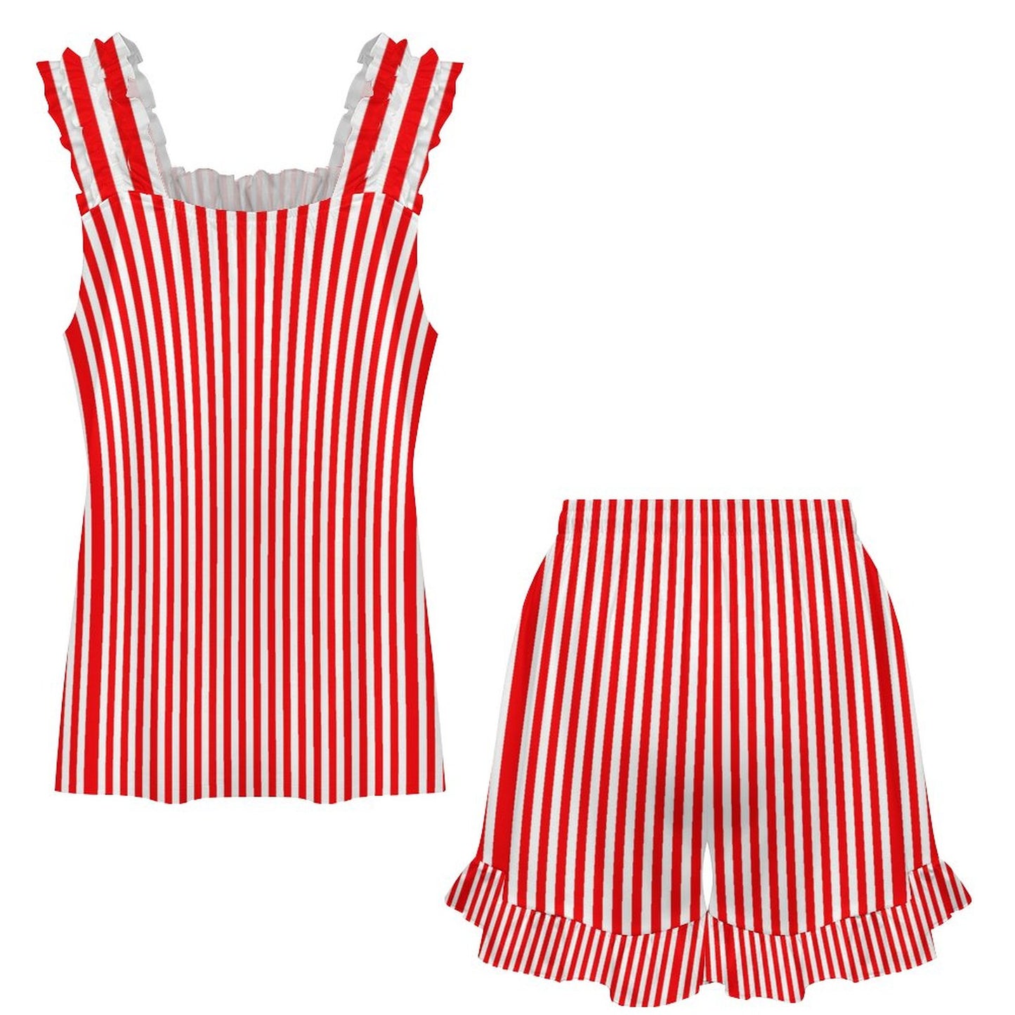 Ruffled Pajama Set - Red Stripes