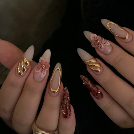 Metallic Floral Sculpted Art Nails for Statement Style