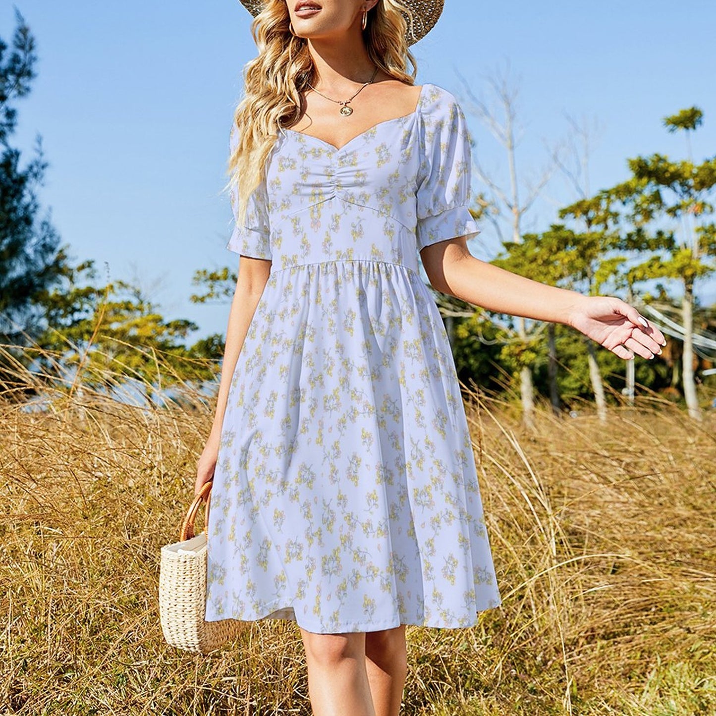 Short Sleeve V Neck Lovely Dress
