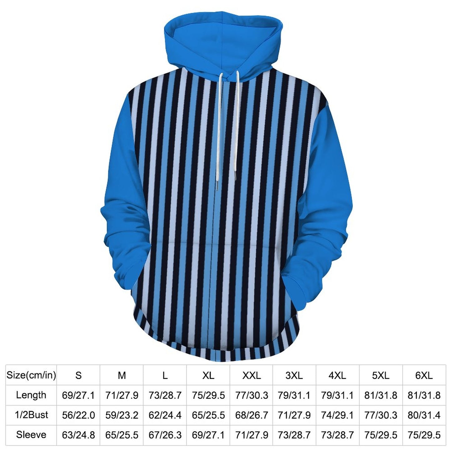 Cool Hoodie with Double-layer Cap Blue Stripes