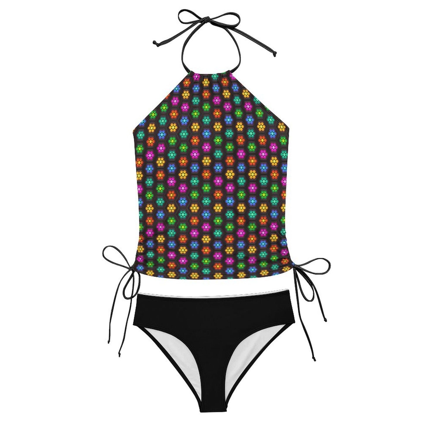 2-Piece Women's Tankini Set with High Neck Halter Top - Daisy