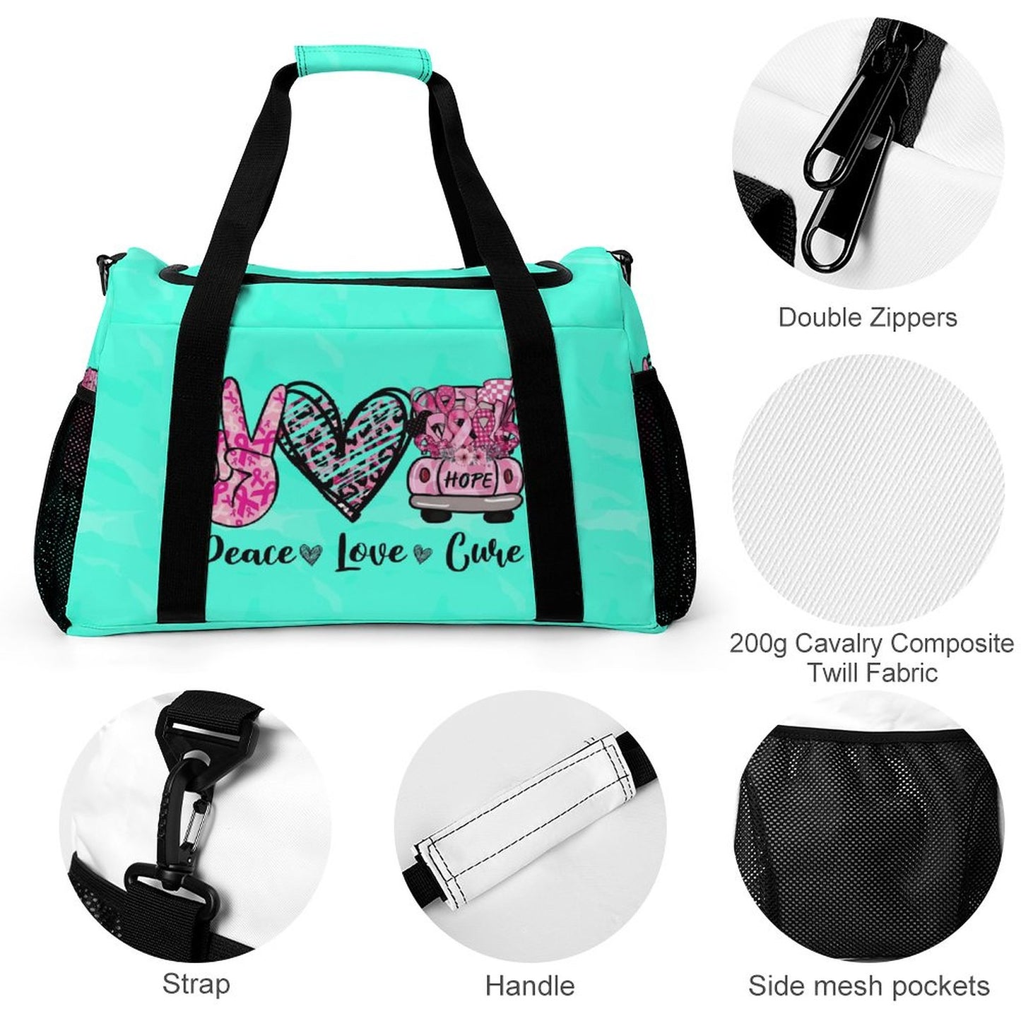Travel Duffel Bag Peace Love Cure