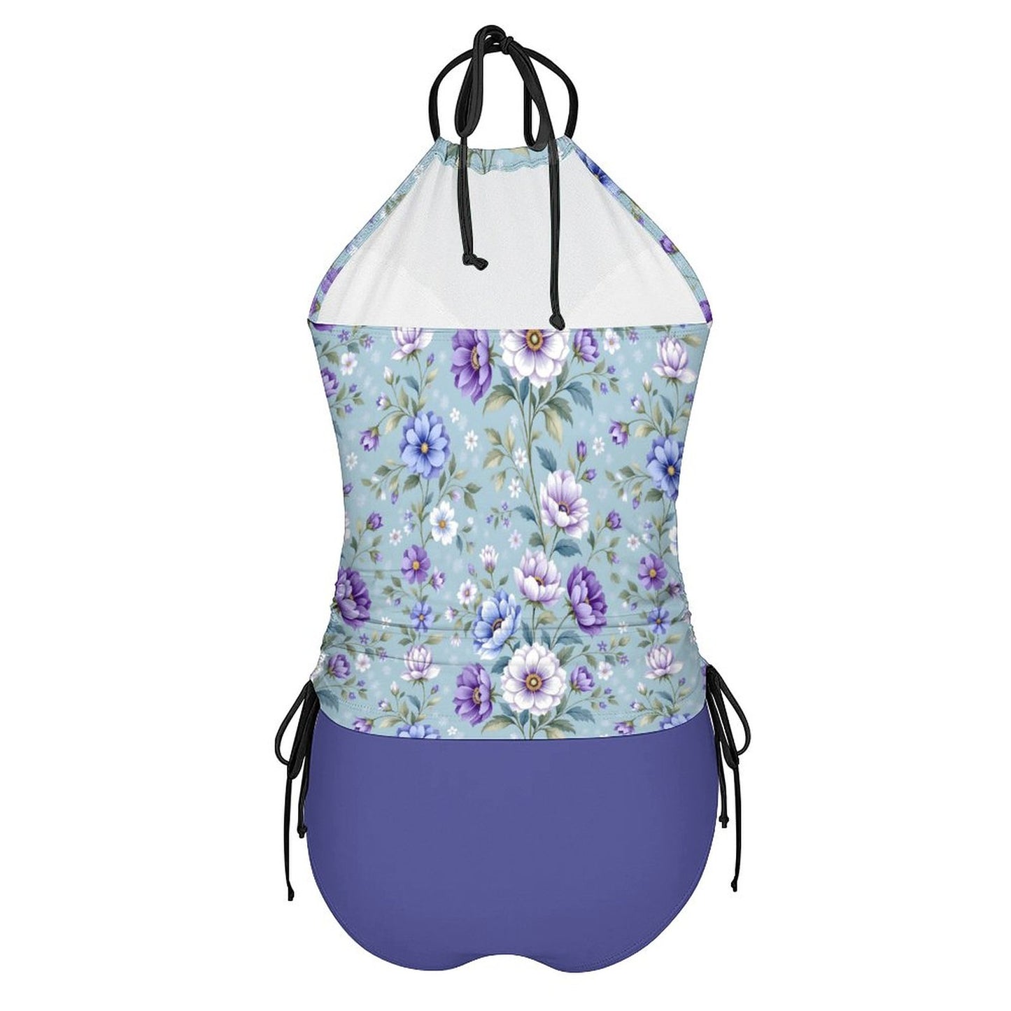 2-Piece Women's Tankini Set with High Neck Halter Top Floral