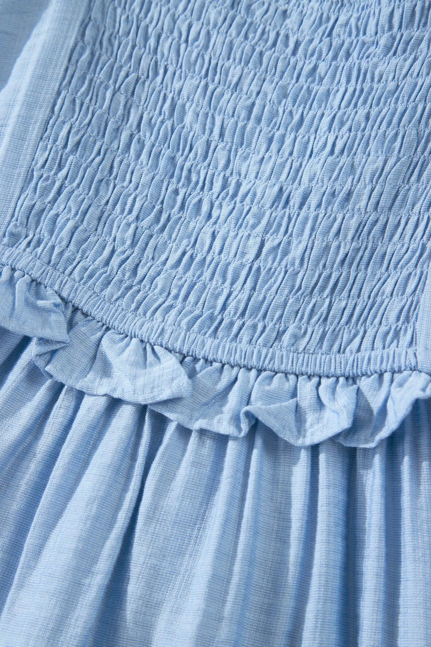 Beau Blue Solid Color Ruffle Trim High Waist Sleeveless Maxi Dress