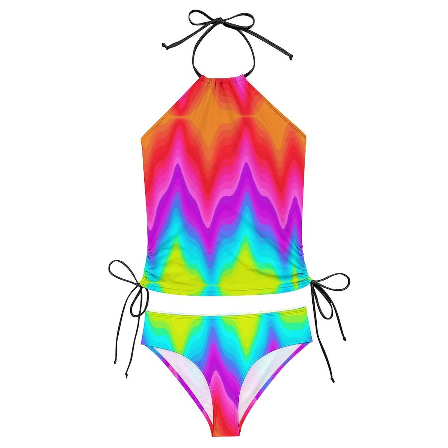 2-Piece Women's Tankini Set with High Neck Halter Top - Bright colors