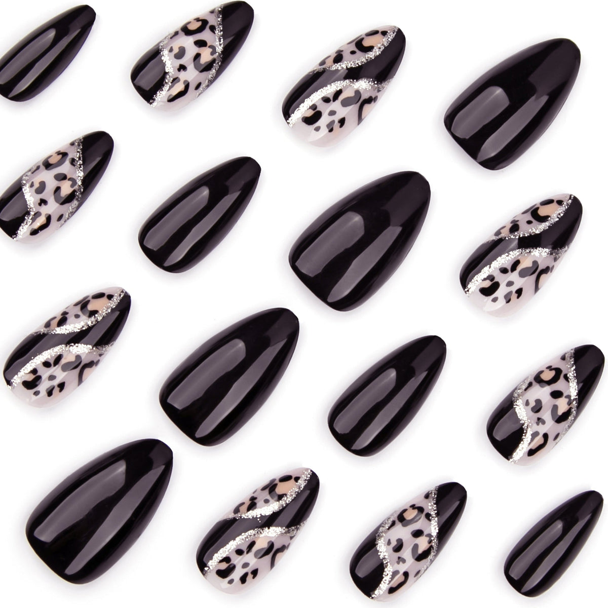 Autumn and winter leopard print splicing wearing armor simple black solid color autumn manicure fake nails fake – Image 3