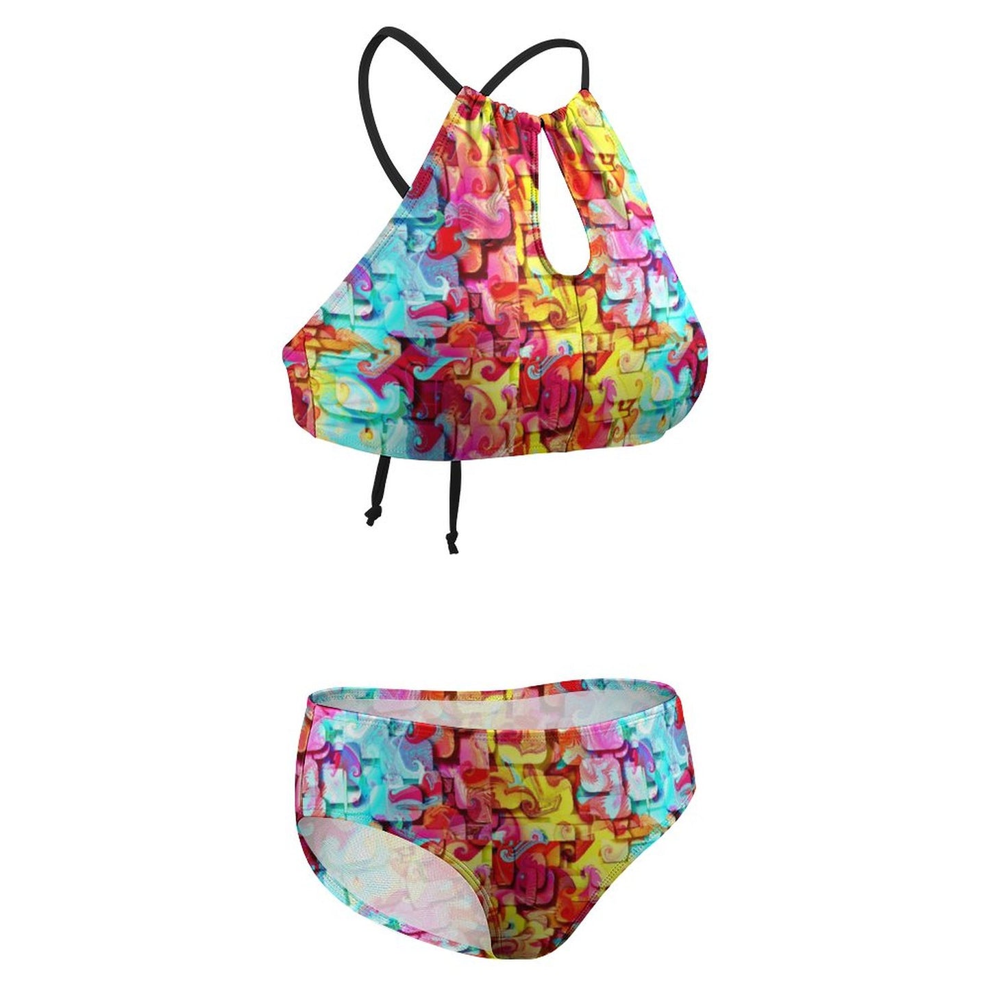 Women's Two piece Swimsuit with High Neck Halter Top Multicolor
