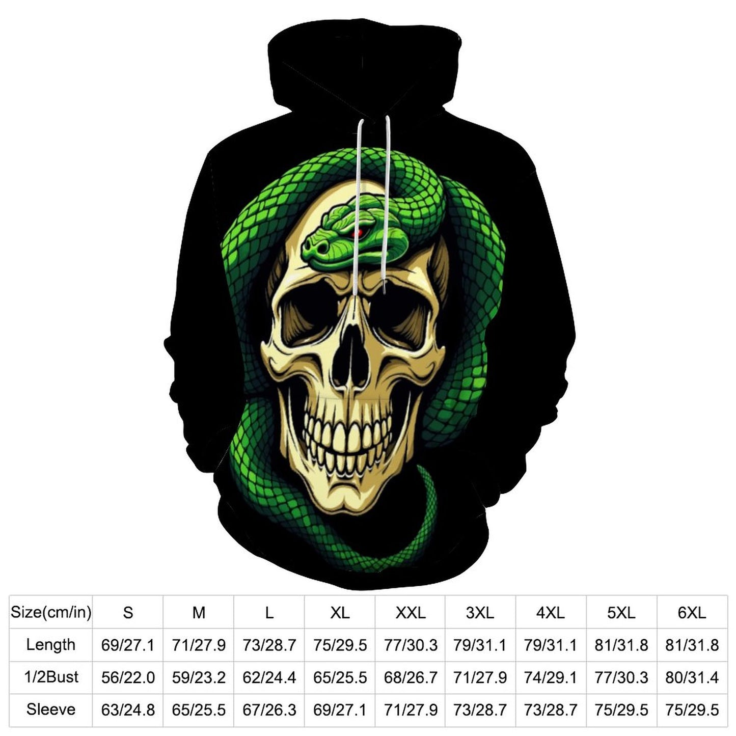 Men's Cool Hoodie with Double-layer Cap - Skull and Snake