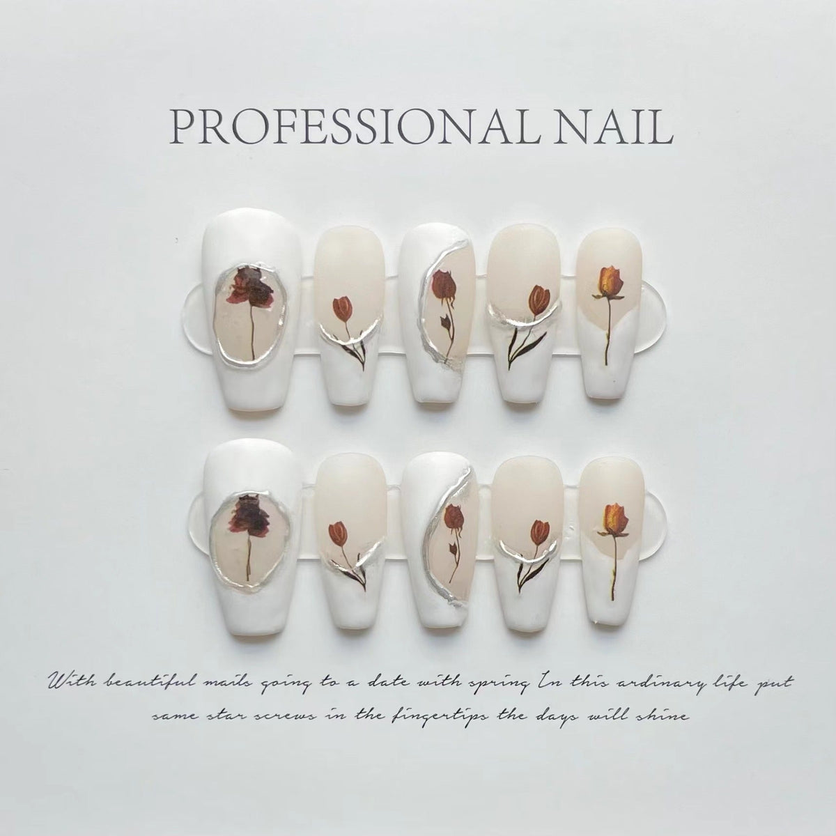 365nails: "Desert Rose" – 3D Floral & Leaf Handmade Square Nails – Image 2