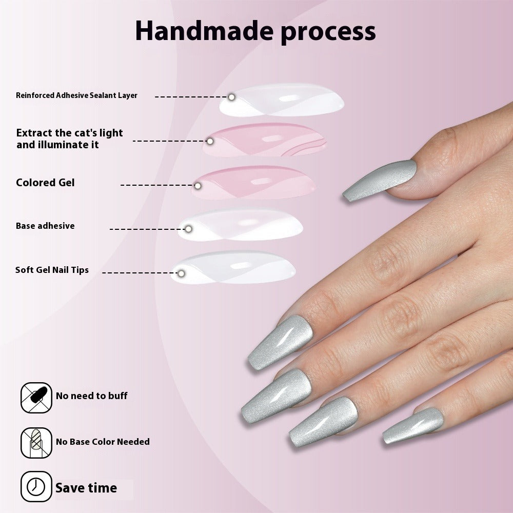 Cat eye press on nails, flash Spice Girl patch manicure removable trapezoidal nail 120 pieces boxed fake nails – Image 3
