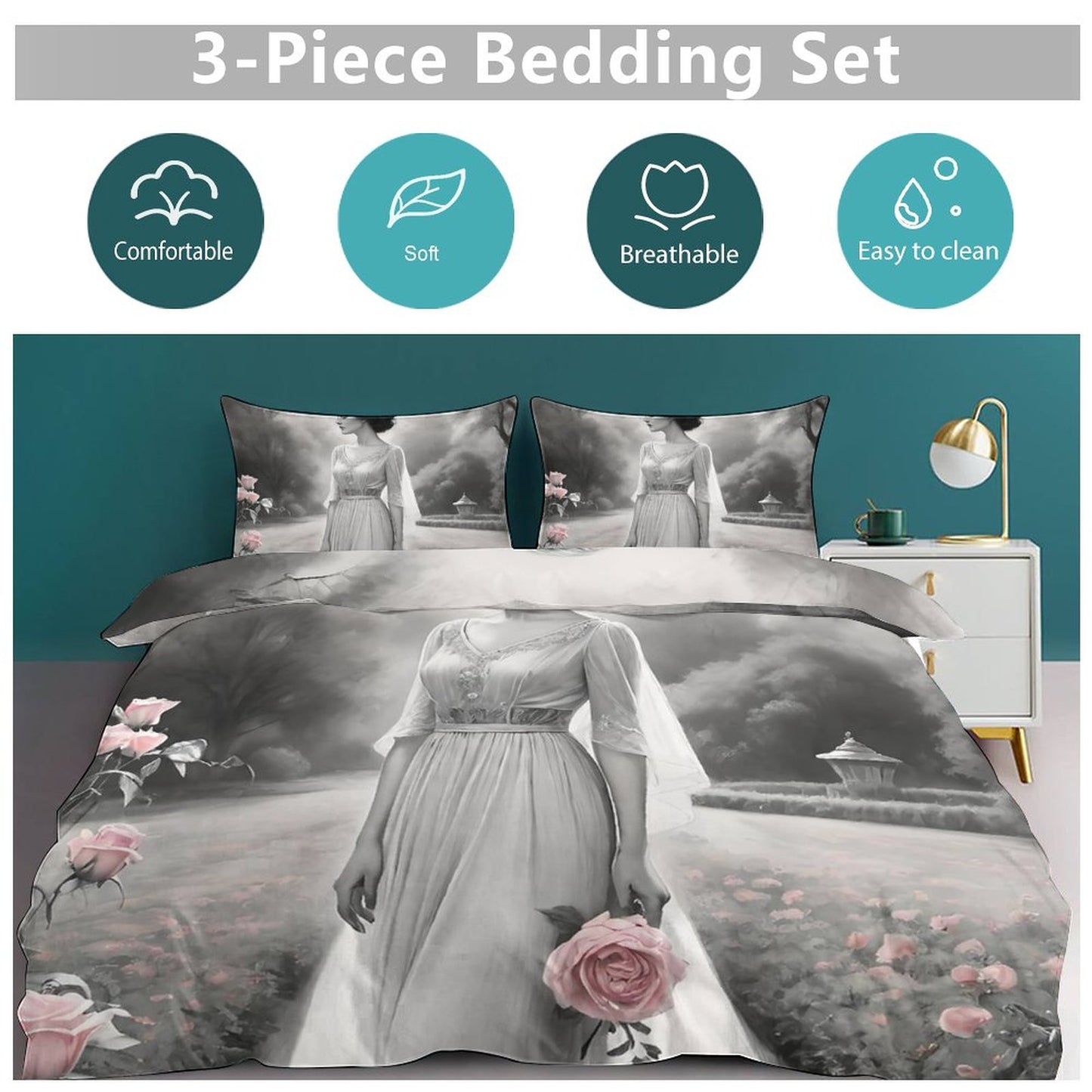 3-Piece Bedding Set-90"x90"/ 229x229cm
