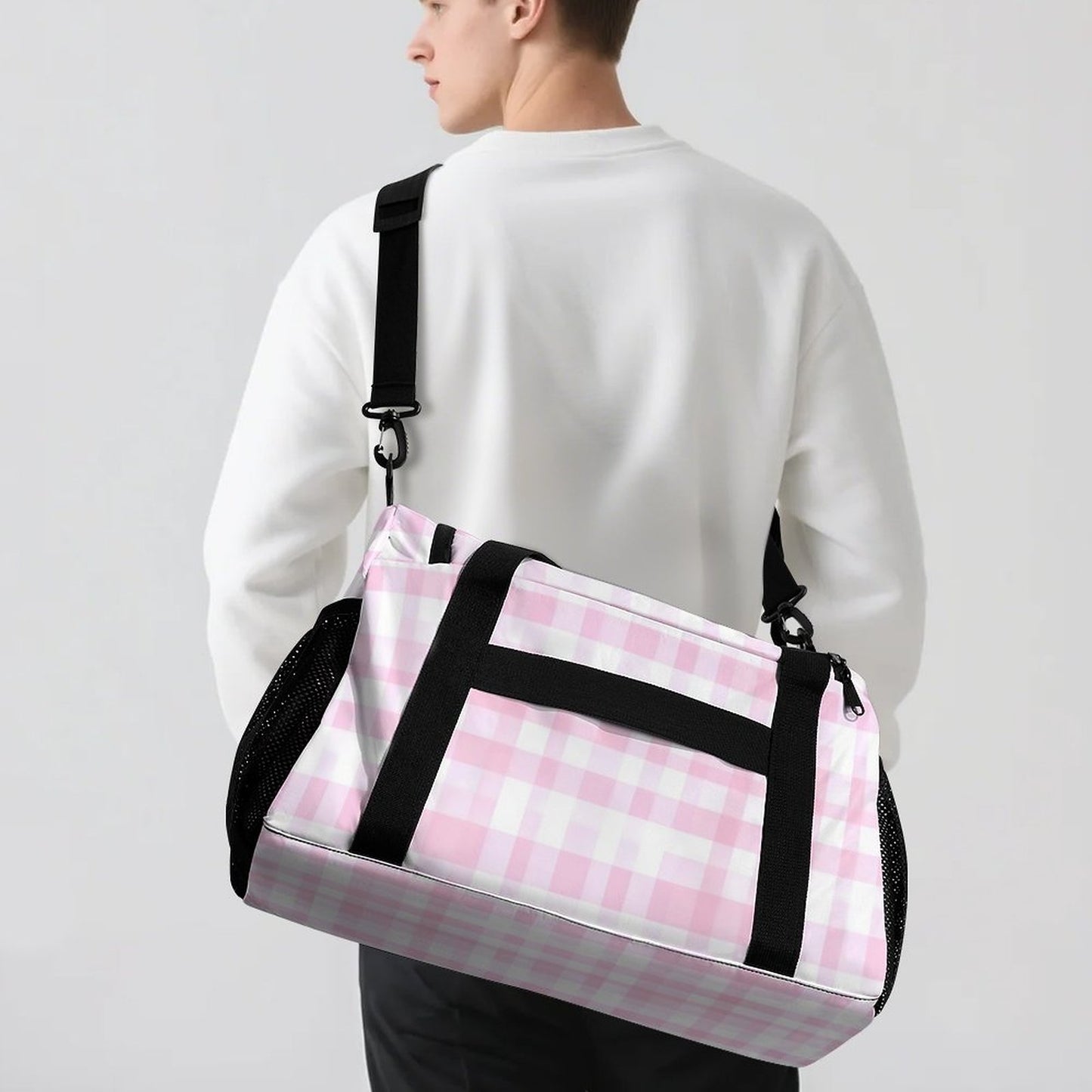 Travel Duffel Bag Pink Checker