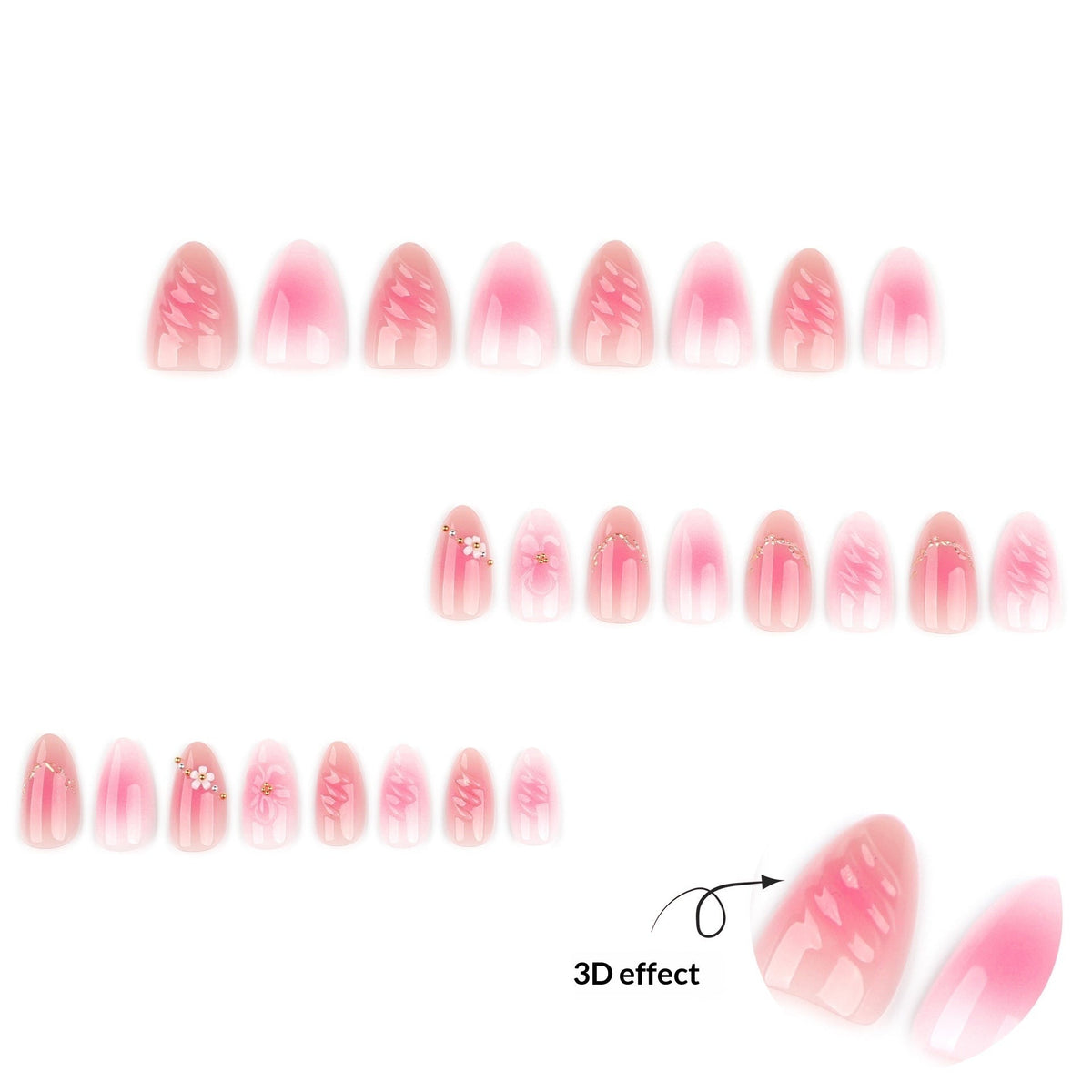 Pink 3D Floral Press On Nails Sweet Girly Design – Image 2