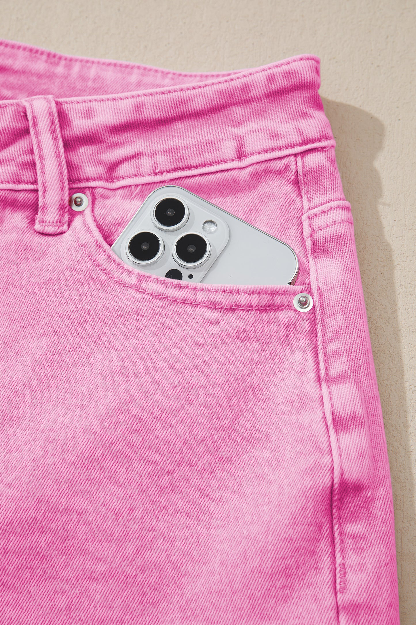Pink Acid Wash High Waist Uneven Raw Hem Shift Jeans