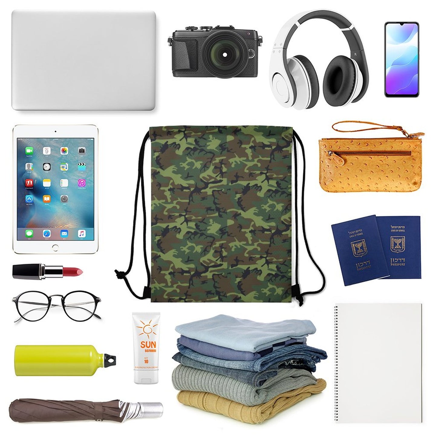 Camo Drawstring Bags with Waffle Cloth Designs