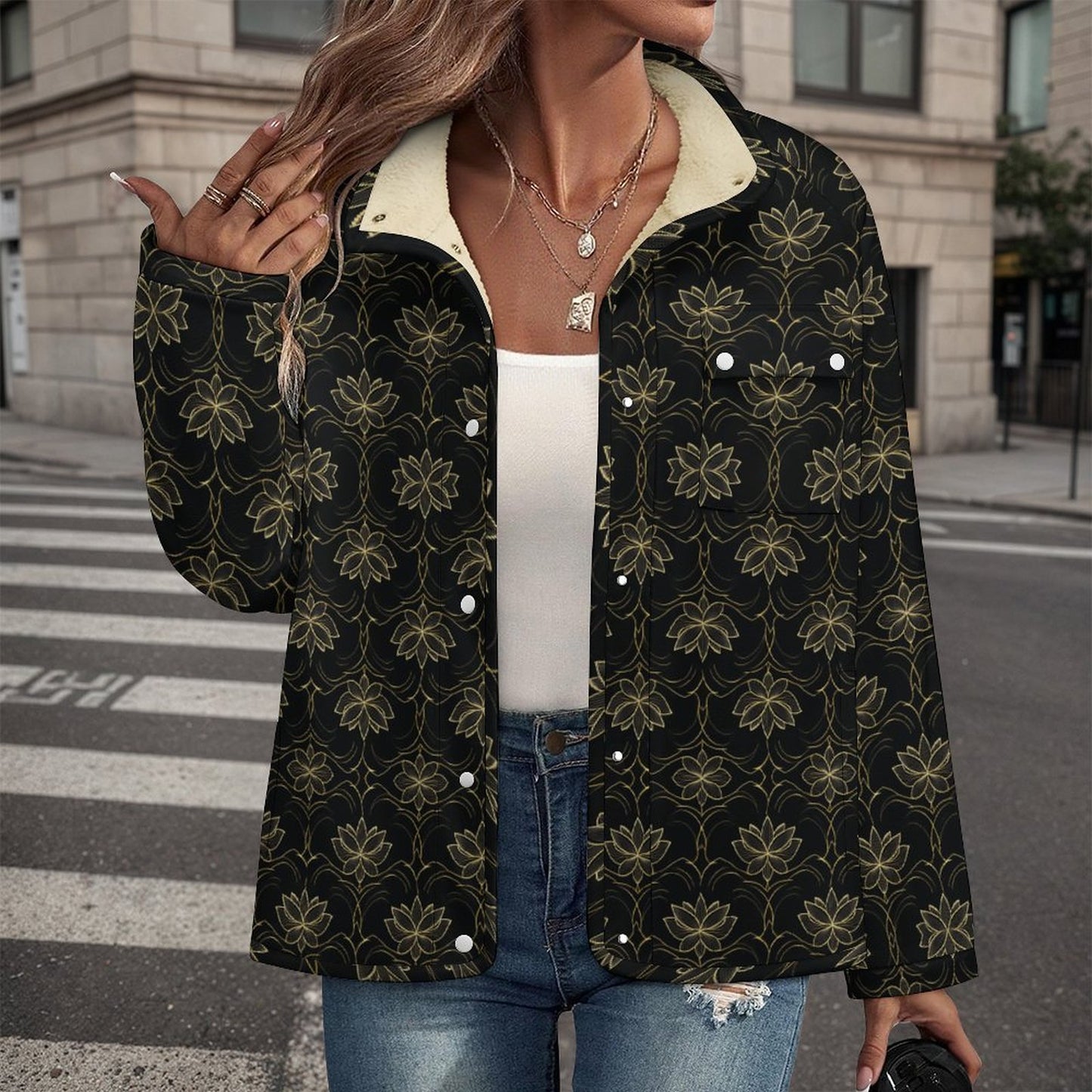 Stand-up Collar Fleece Casual Jacket
