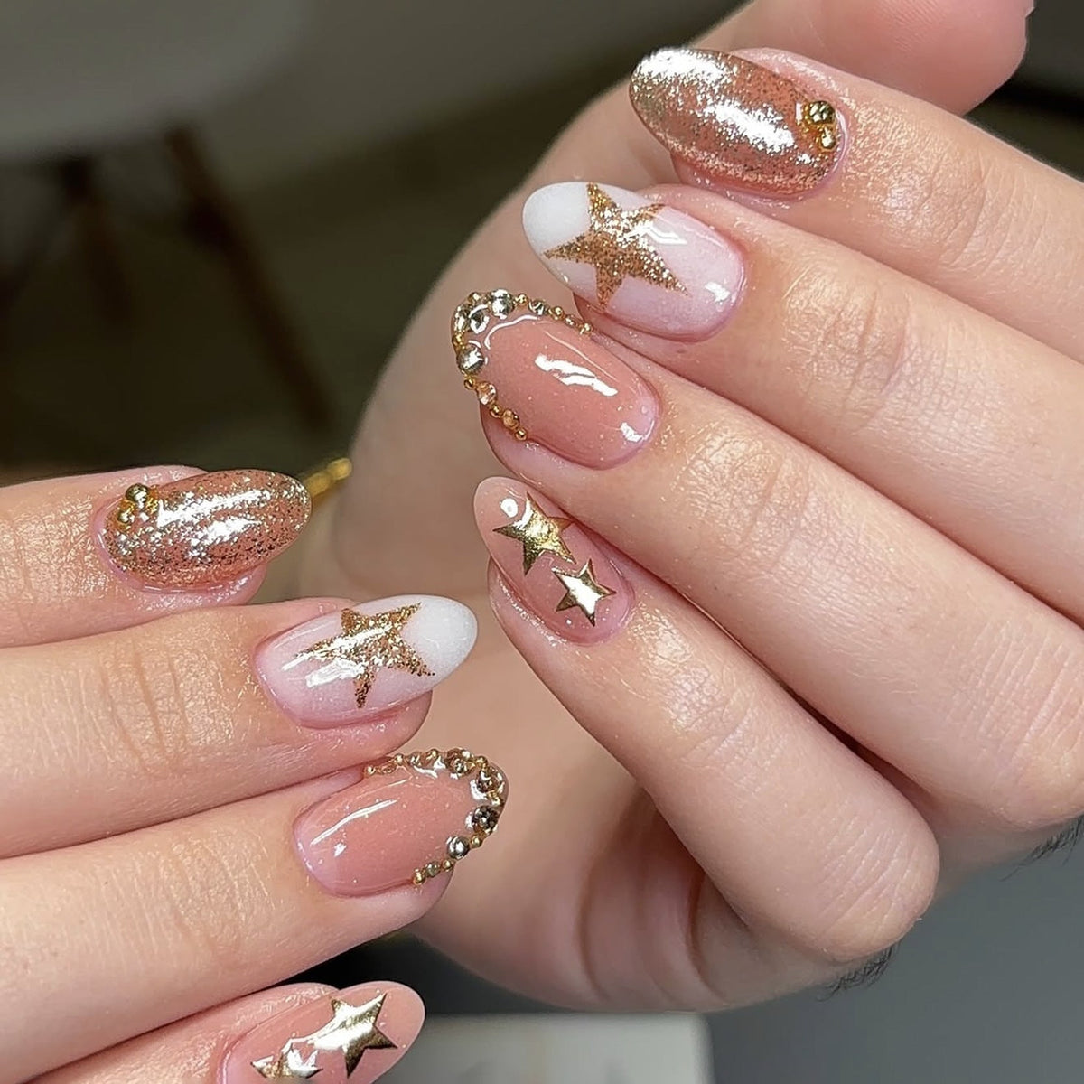 French Minimalist Nude Pink Almond Short Press On Nails – JP4391