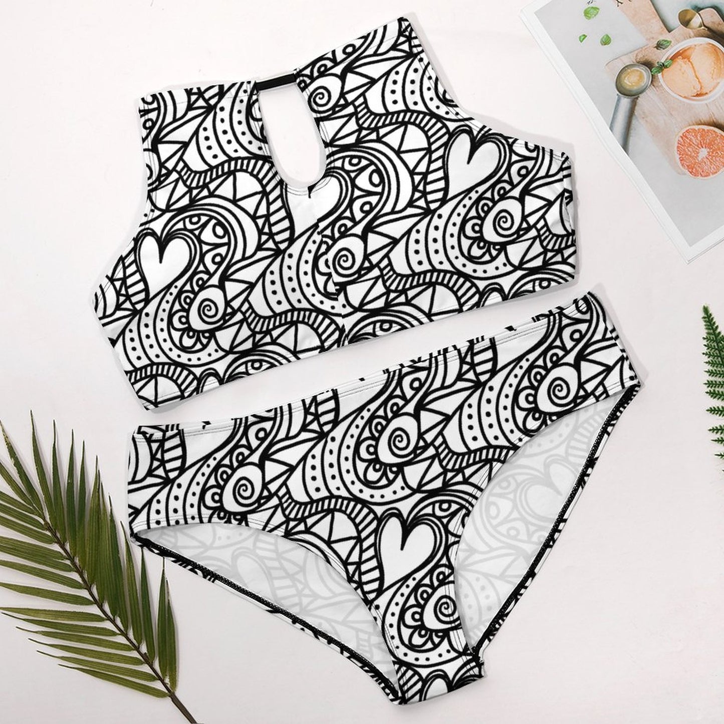 Plus Size Women's Two piece Swimsuit with High Neck Halter Top