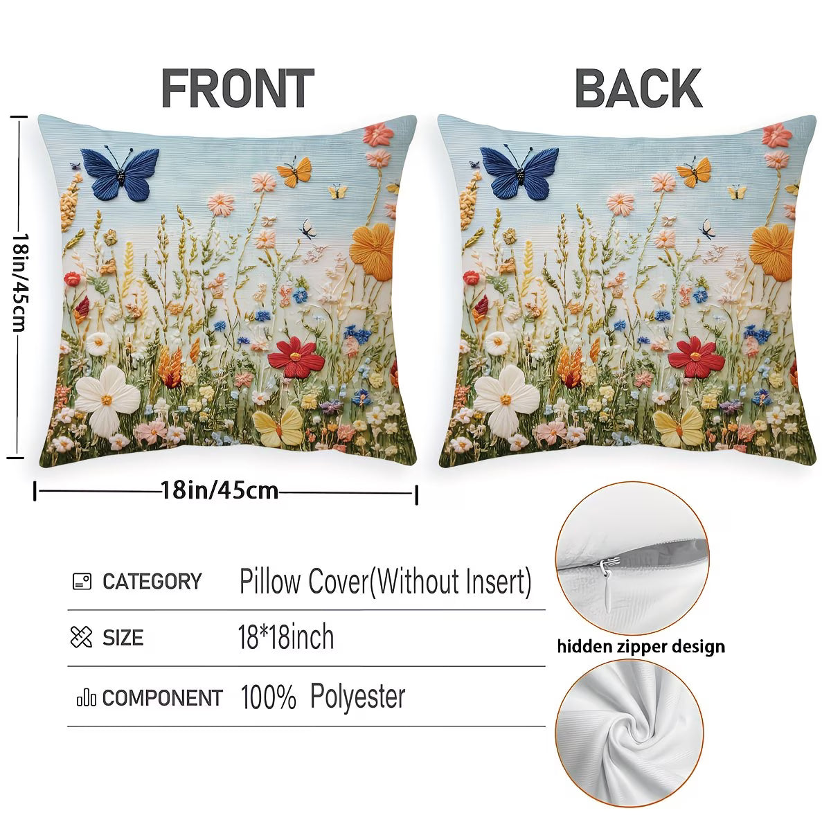 FLASH DEAL - Get them while they last. Set Of 4, Short Plush Butterfly Floral Throw Pillow Covers