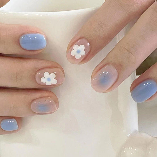 "Baby Blue Blush & Blossom" - Precision Crafted Press-On Nails