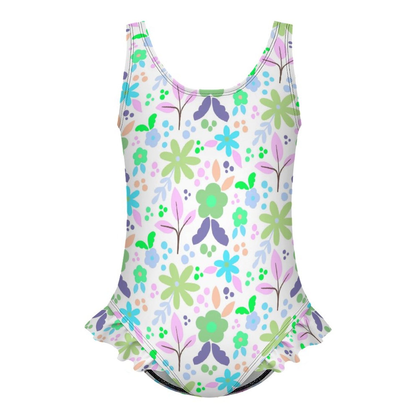 Girls Ruffle Trim One Piece Swimwear