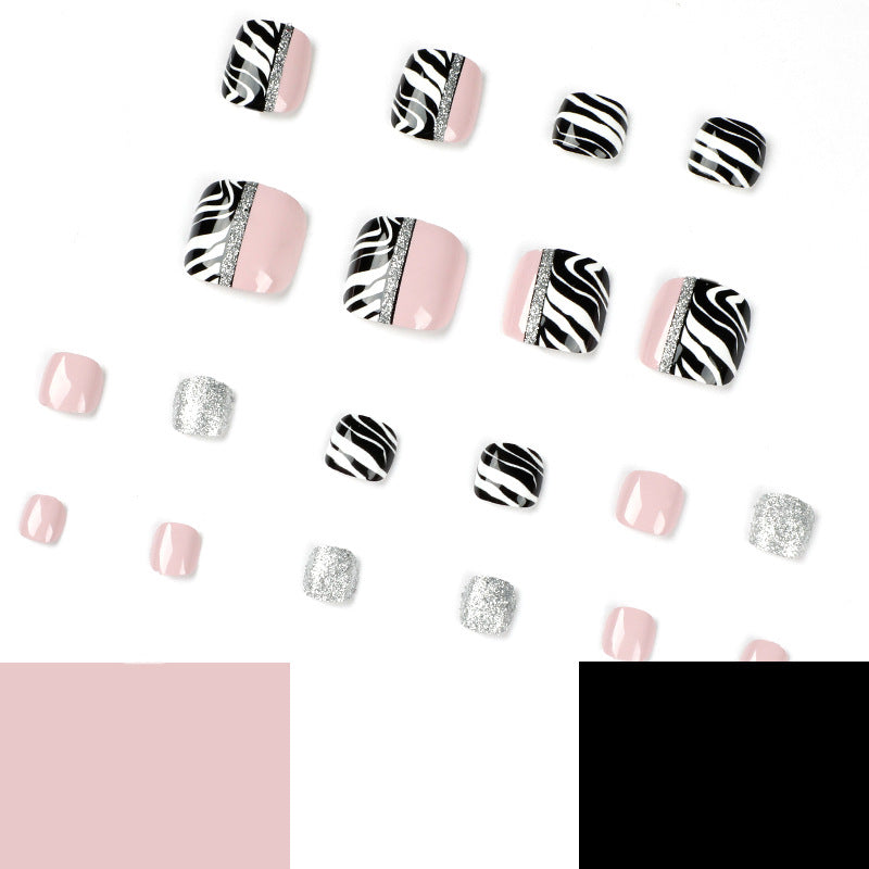 Bare powder foot nails, black and white lines, press on nails, nails piece, wholesale fake nails, nails piece – Image 4