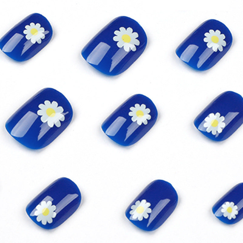 press on nails blue small daisy nails piece wholesale finished fake nails removable nails piece nails piece nails – Image 3