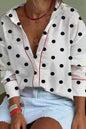 সাদা পোলকা ডট প্রিন্টের কনট্রাস্ট পাইপিং মার্জিত শার্ট