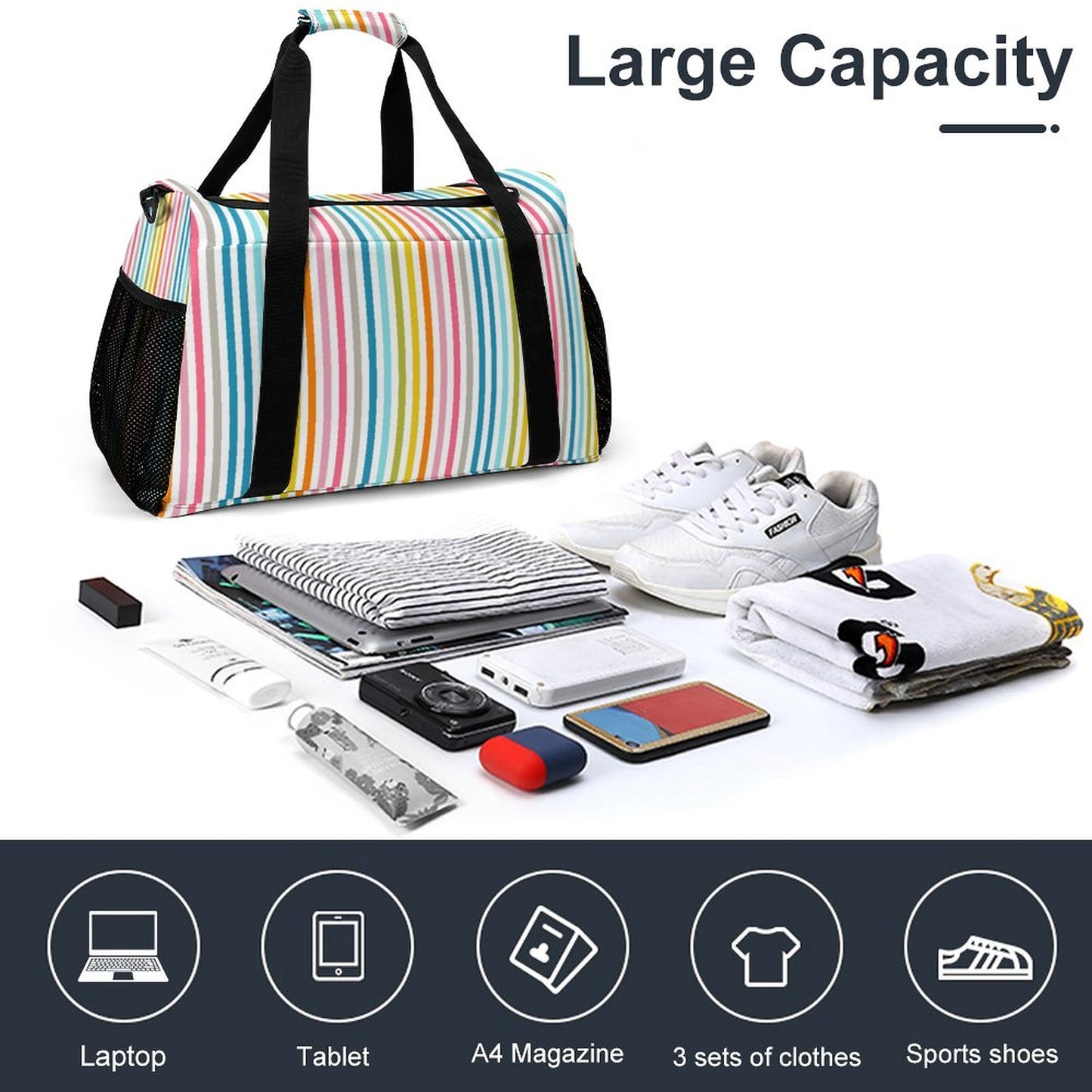 Travel Duffel Bag  - Rainbow striped