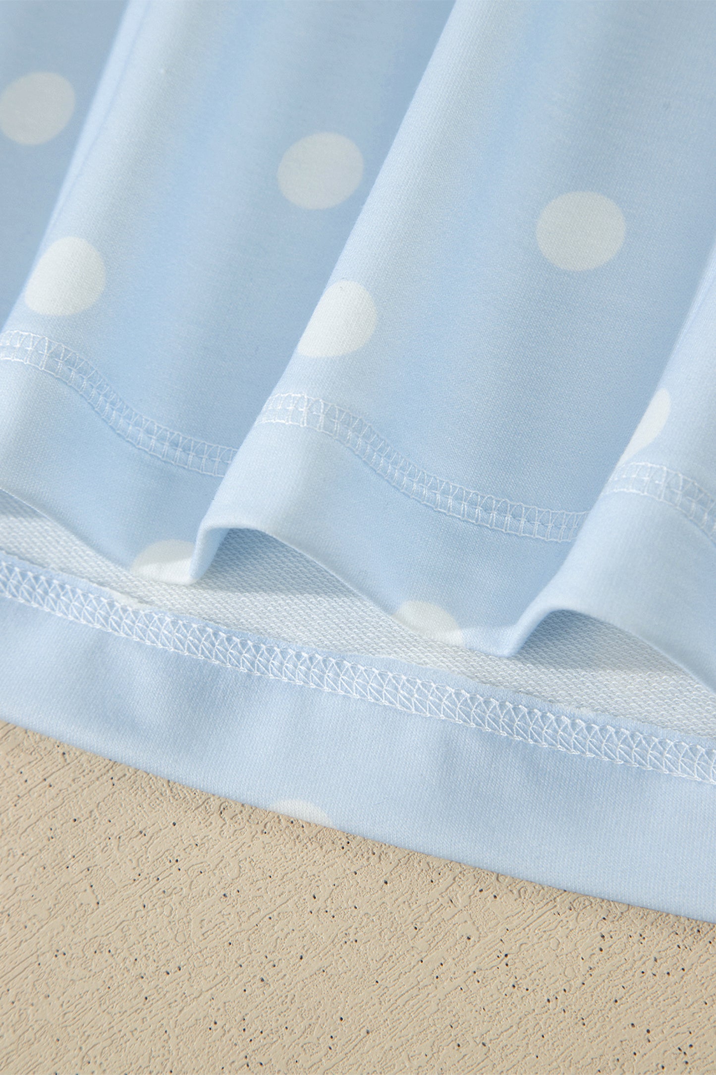 Sky Blue Exposed Seam Detail Polka Dot Loose Tee Drawstring Shorts Set