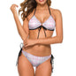 Halter Tie Front Bikini Set Pink Plaid