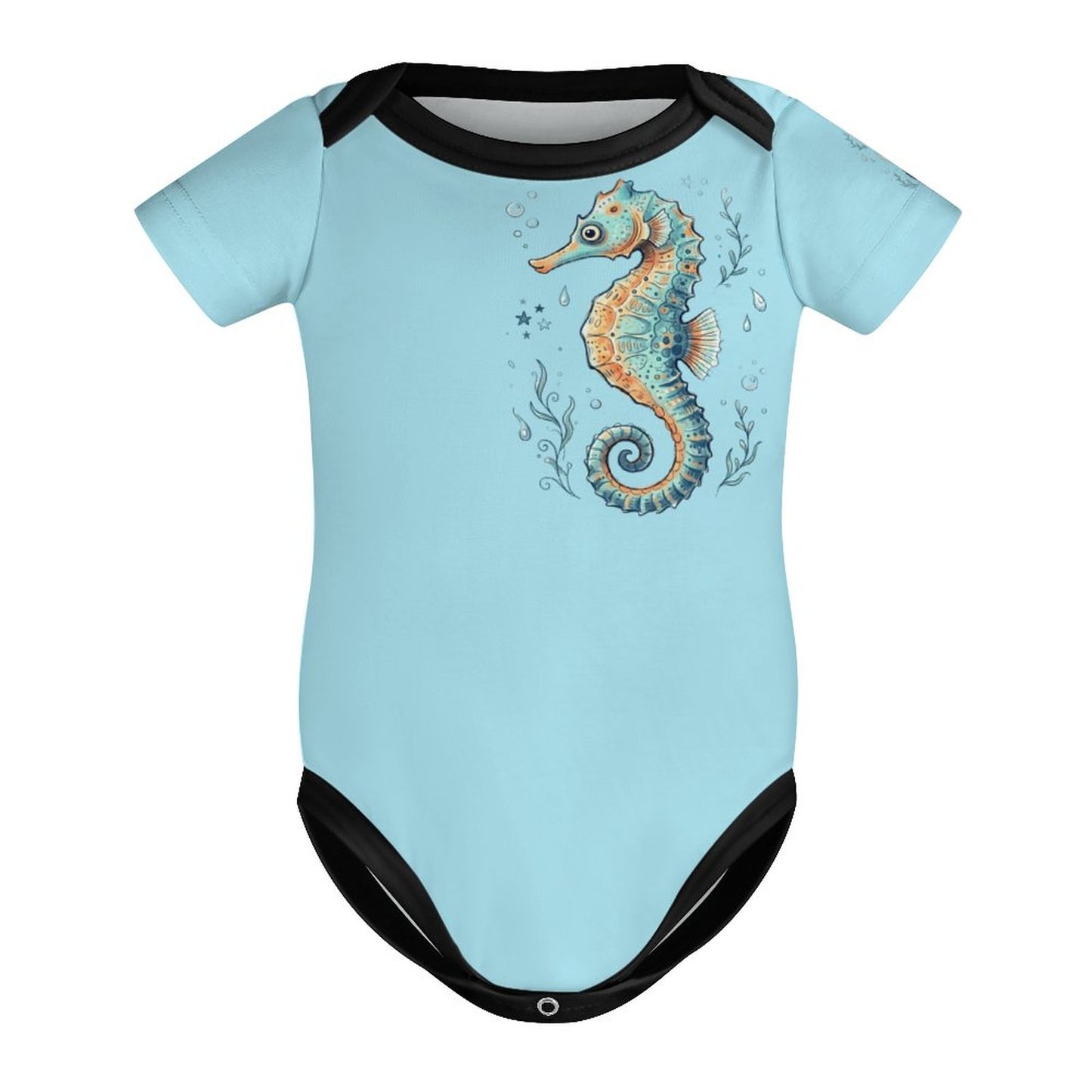 Faux Cotton Short Sleeve Baby Romper Marine