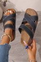 Color black Contrast Stitch Crossed Band Retro Platform Slippers