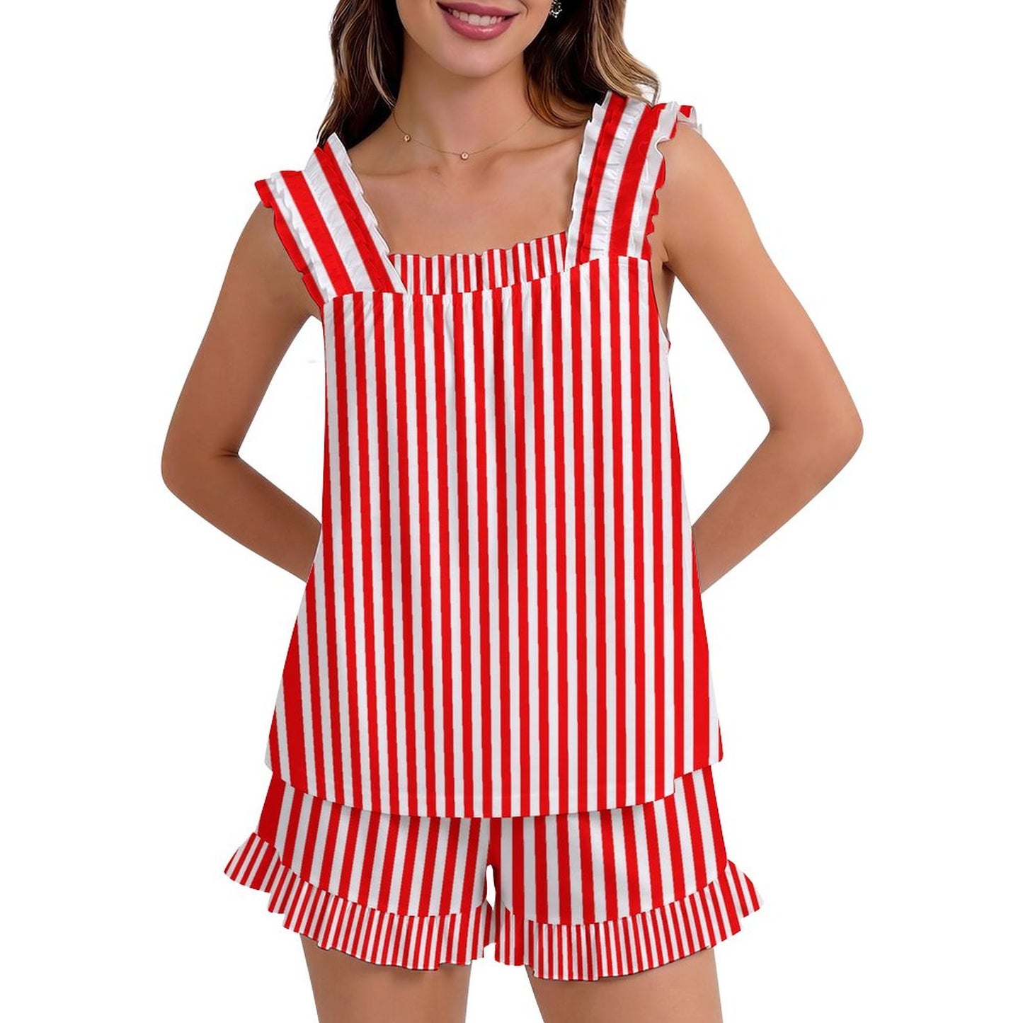Ruffled Pajama Set - Red Stripes
