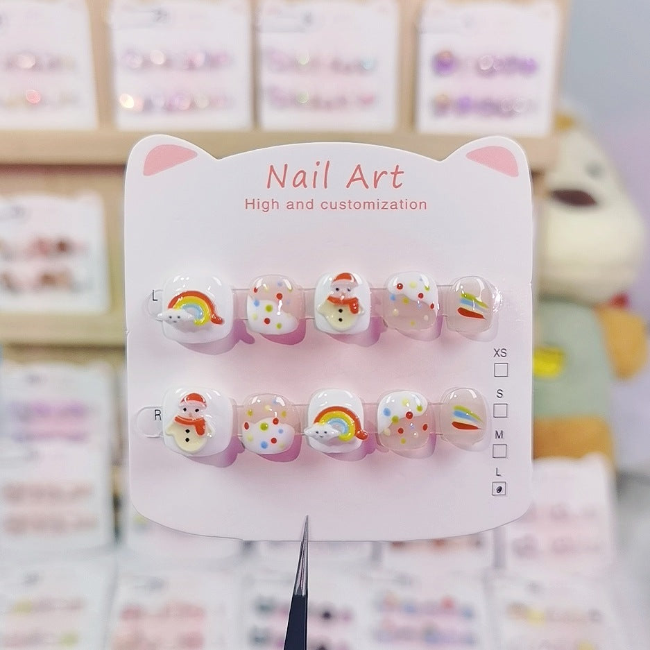 Rainbow Snowman Cute Kids Press On Nails Holiday Set – Image 2