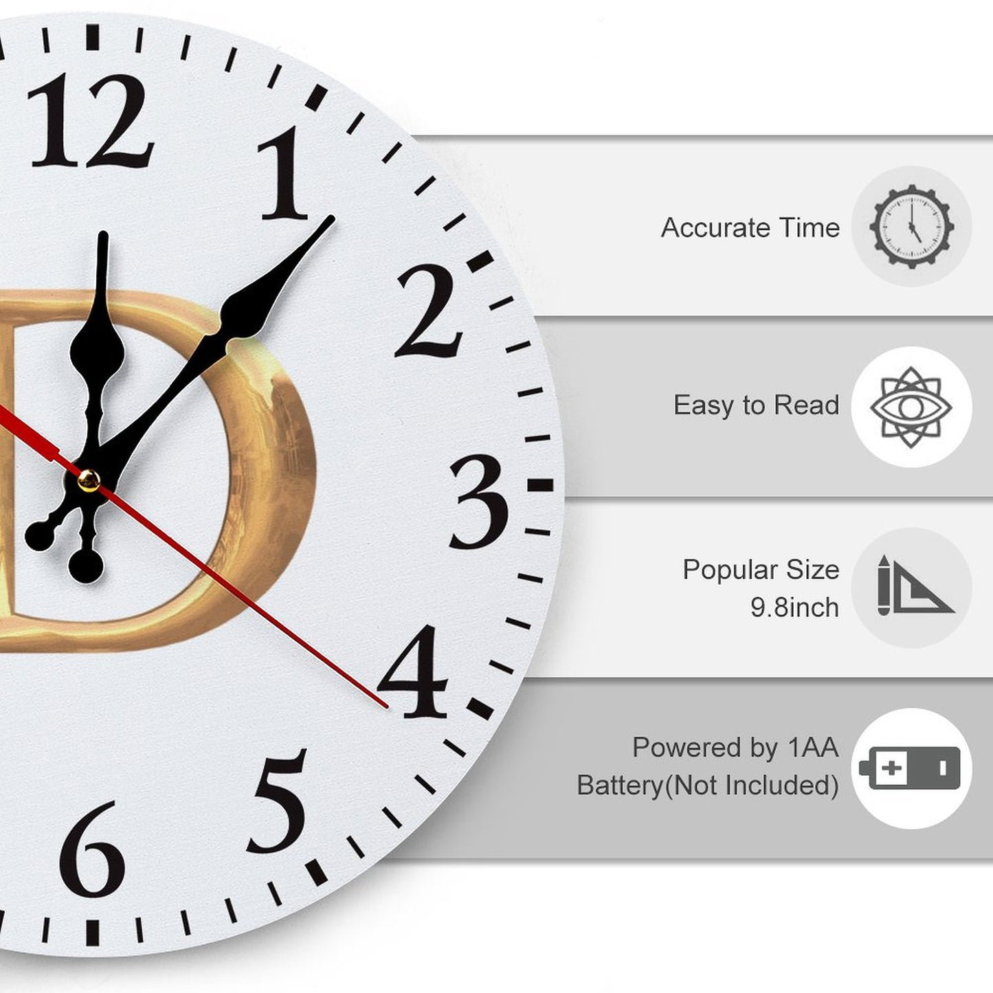 Modern Wooden Wall Clock - Letter D