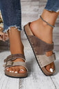 Coffee Leopard Two-tone Retro Buckle Straps Hollowed Faux Suede Sandals