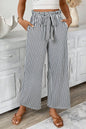 Black Stripe Tied High Waist Loose Straight Casual Pants